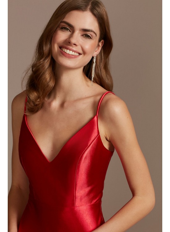 Shining Satin V-Neck Spaghetti Strap Slip Dress Jump 11459