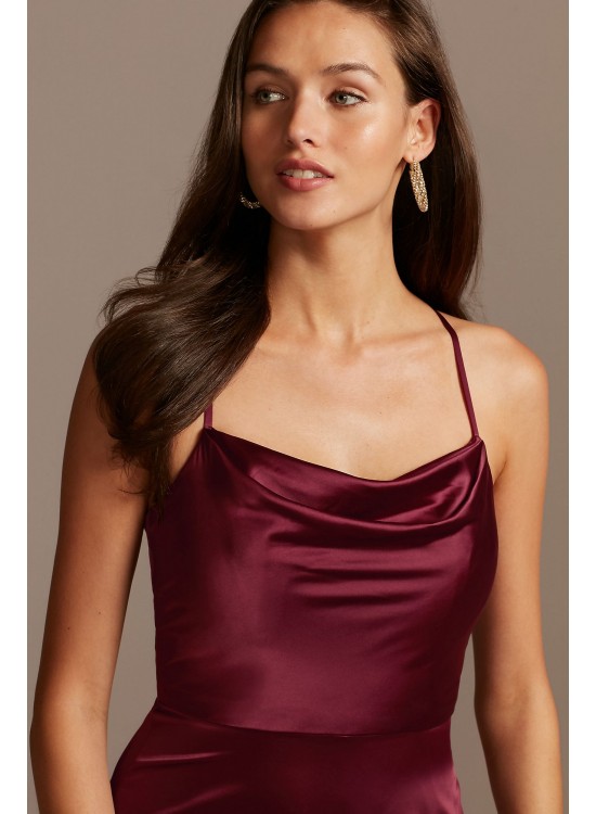 Shiny Charmeuse Cowl Neck Slip Dress with Slit DB Studio DS270091