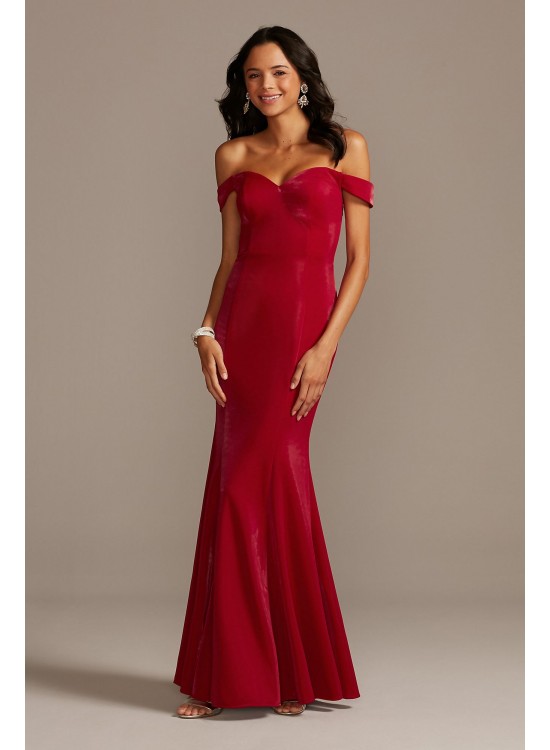 Shiny Off the Shoulder Mermaid Gown with Bow Back  WBMTM19001