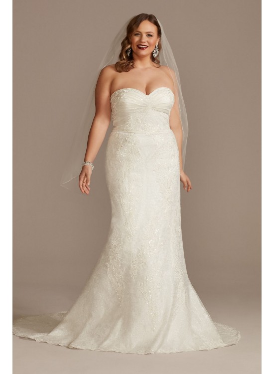 Shirred Plus Size Lace Strapless Wedding Dress  8CWG906