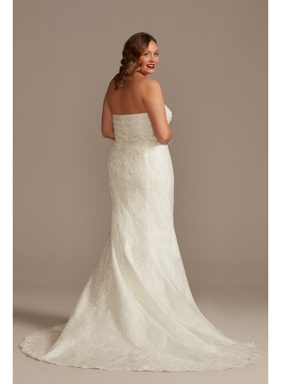 Shirred Plus Size Lace Strapless Wedding Dress  8CWG906