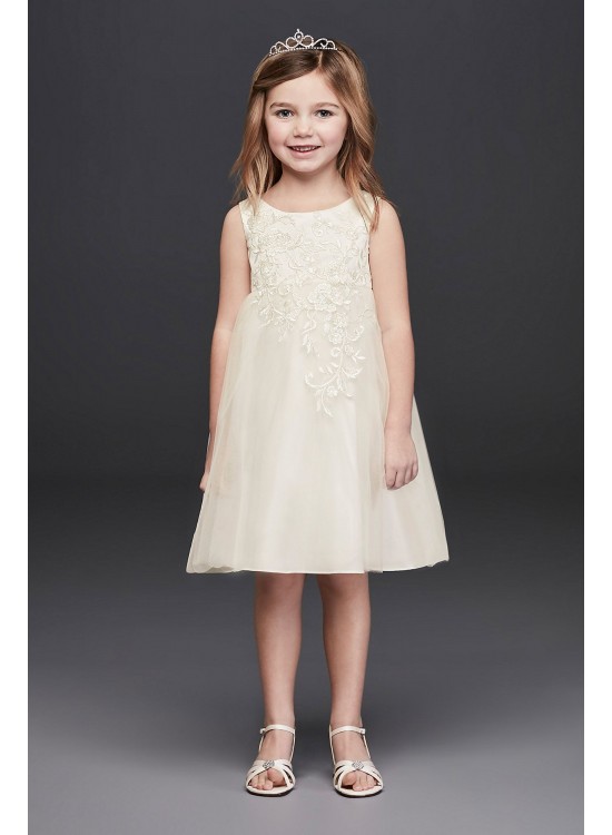 Short Appliqued Tulle A-Line Flower Girl Dress  WG1388