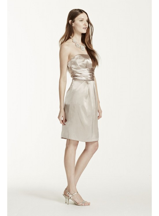 Short Charmeuse Dress with Ruched Waist and Pocket  83707