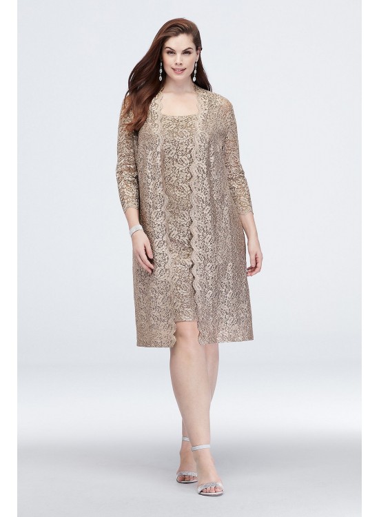 Short Glitter Lace Tank Plus Size Dress and Jacket Alex Evenings 41216551