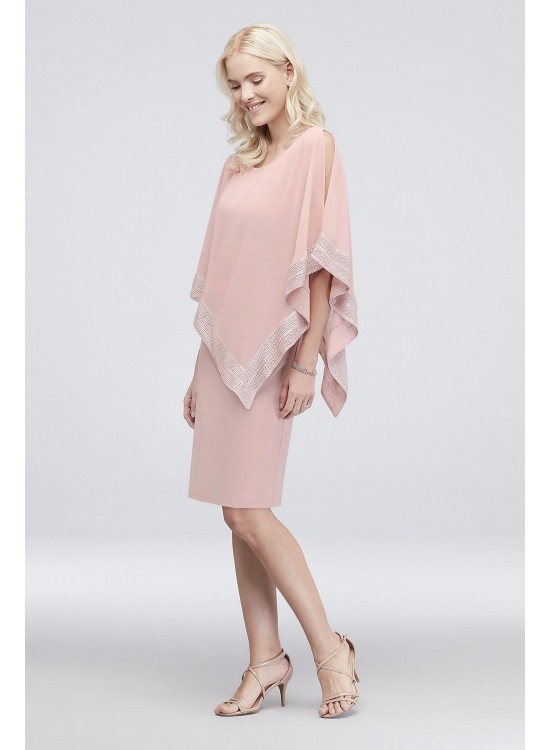 Short Jersey Cape Dress with Pleated Trim SL Fashions SL111176