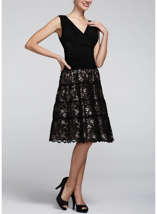 Short Jersey Dress with Full Lace Skirt SLNY 117301