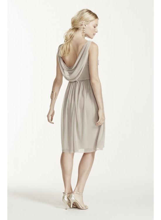 Short Mesh Bridesmaid Dress with Cowl Back  F16007