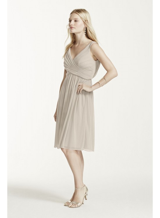 Short Mesh Bridesmaid Dress with Cowl Back  F16007