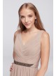 Short Mesh Dress with V-Neck and Beaded Waistband  W11174