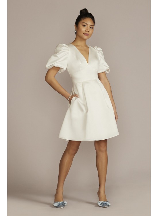 Short Satin Puff Sleeve Dress with Empire Waist DB Studio SDWG1089