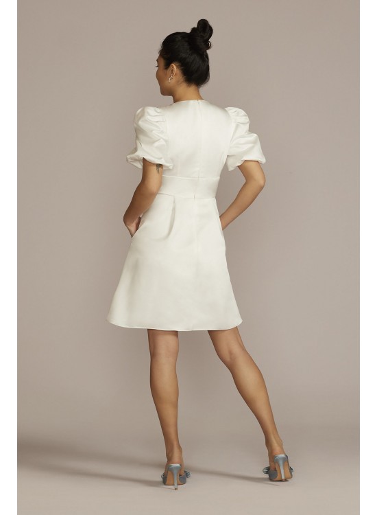 Short Satin Puff Sleeve Dress with Empire Waist DB Studio SDWG1089