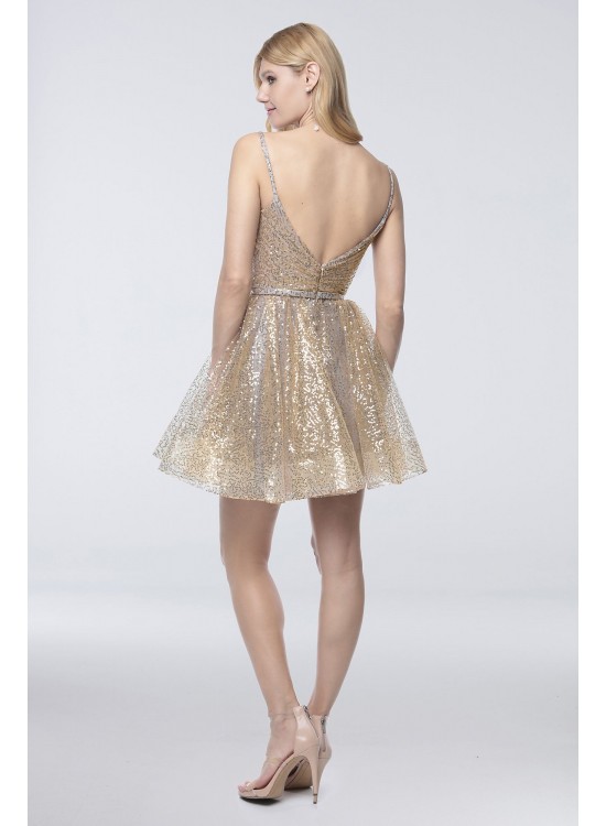 Short Sequin Spaghetti Strap Fit-and-Flare Dress Terani Couture 1922H0420