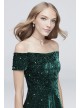 Short Sequin Velvet Off-the-Shoulder Dress Morgan and Co 12549