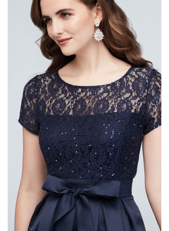 Short Sleeve Sequin Lace and Mikado Midi Dress SL Fashions 9119171