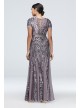 Short-Sleeve Sequined Illusion A-Line Gown  1875