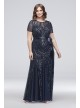 Short-Sleeve Sequined Illusion Plus Size Gown  1875W