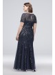 Short-Sleeve Sequined Illusion Plus Size Gown  1875W