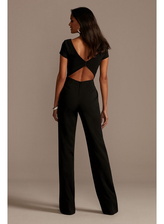 Short Sleeve Stretch Crepe Jumpsuit with Open Back DB Studio DS270115