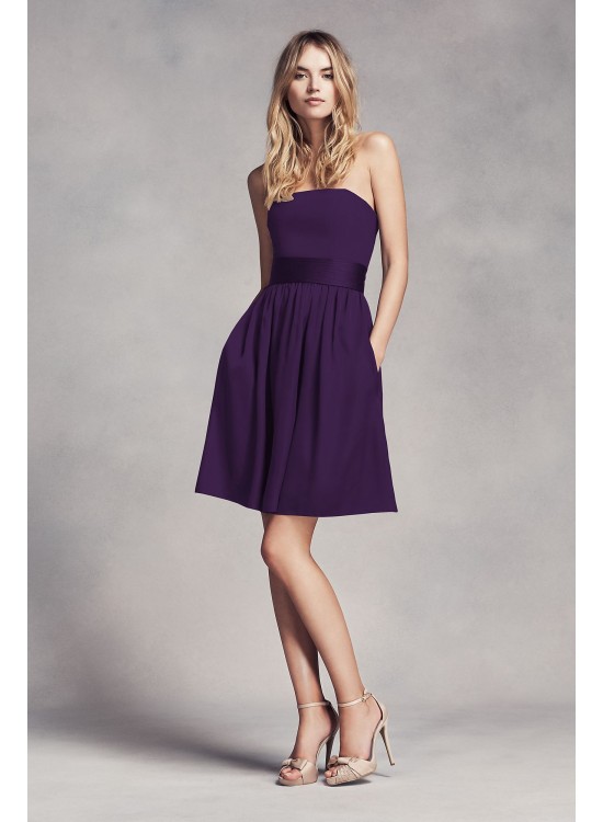 Short Strapless Bridesmaid Dress with Belt  VW360306