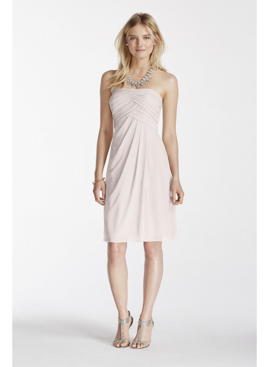 Short Strapless Bridesmaid Dress with Pleated Top  F17048