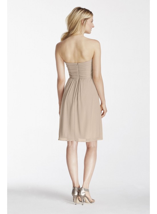 Short Strapless Bridesmaid Dress with Pleated Top  F17048