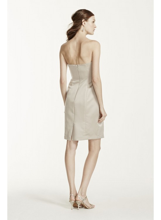 Short Strapless Satin Dress with Pleating  F15103