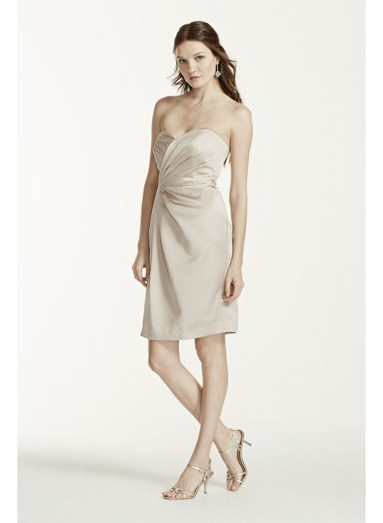 Short Strapless Satin Dress with Pleating  F15103