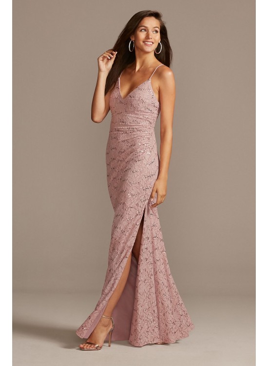 Skinny Strap Sequin Lace Stretch Dress with Slit DB Studio DS270072