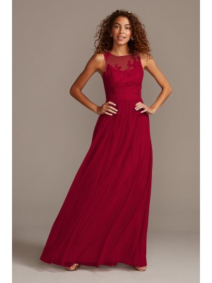 Sleeveless Embroidered Soft Net Bridesmaid Dress  F20122