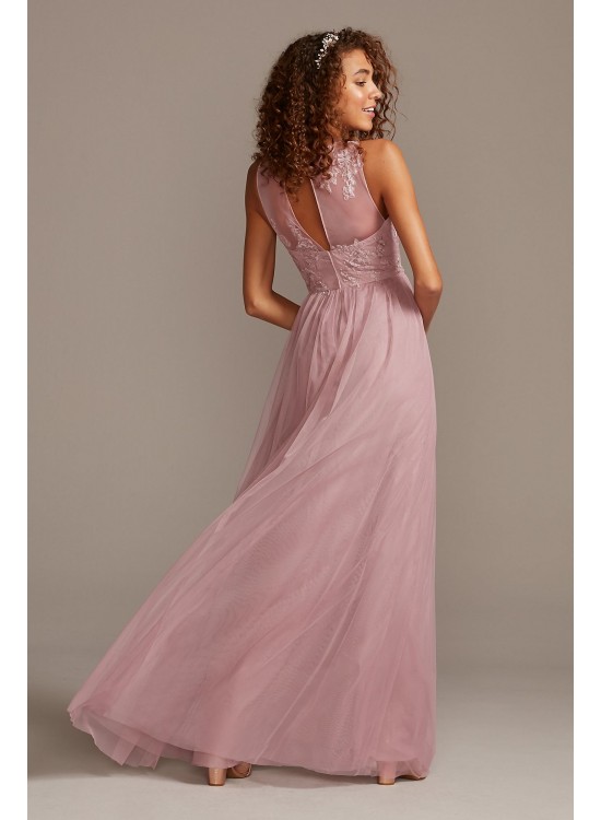 Sleeveless Embroidered Soft Net Bridesmaid Dress  F20122