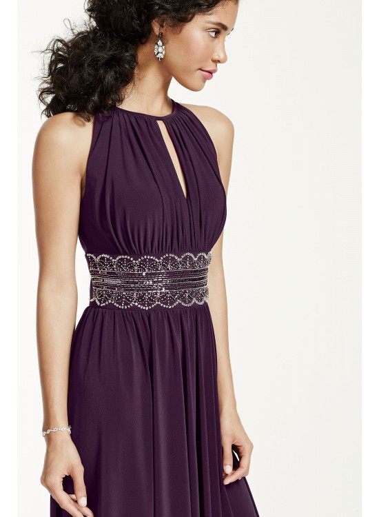 Sleeveless KeyHole Beaded Waist Jersey Dress  1298