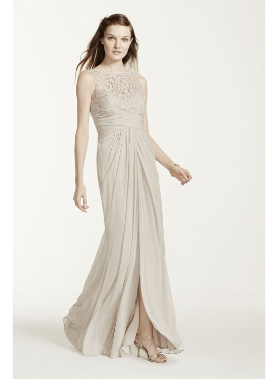 Sleeveless Long Mesh Dress with Corded Lace  F15749