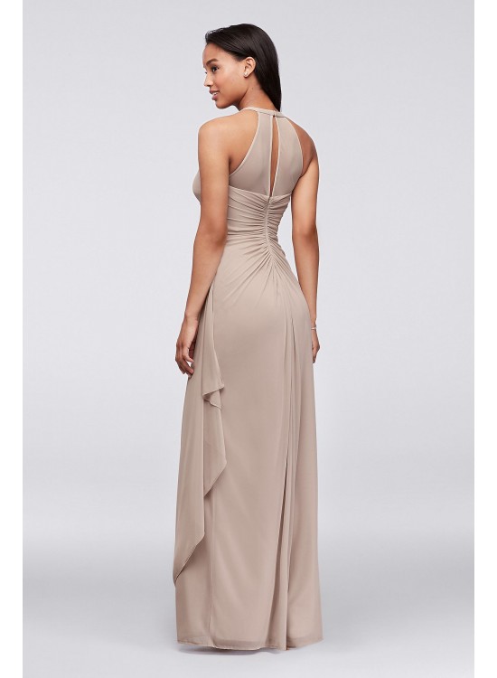 Sleeveless Long Mesh Dress with Illusion Neckline  F15662