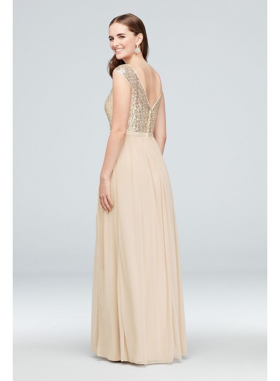 Sleeveless Sequin and Mesh Bridesmaid Dress  F19328S