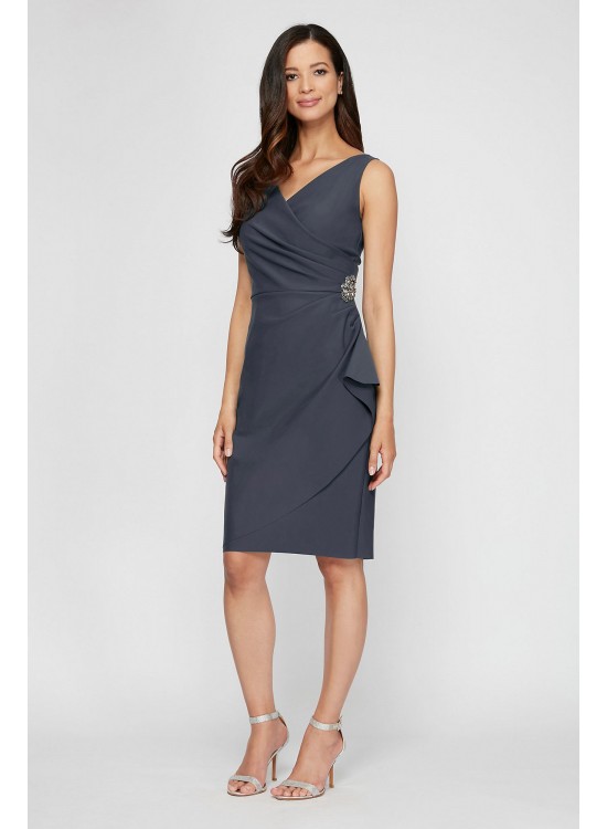 Smoothing Knit Mock Wrap Cocktail Dress Alex Evenings 134005