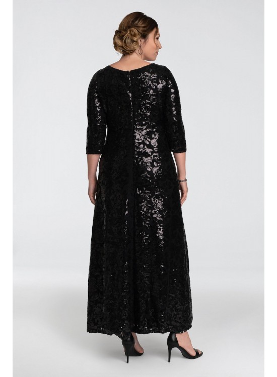 Socialite Long Sequin Plus-Size 3/4 Sleeve Gown Kiyonna 17192502