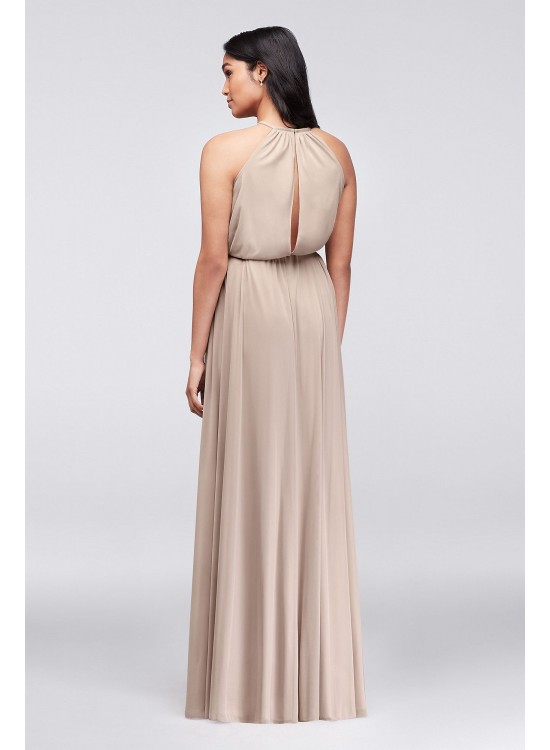 Soft Mesh Halter Bridesmaid Dress with Slim Sash  F19533