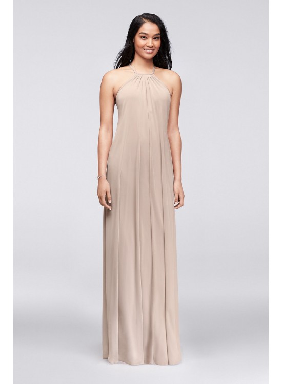 Soft Mesh Halter Bridesmaid Dress with Slim Sash  F19533