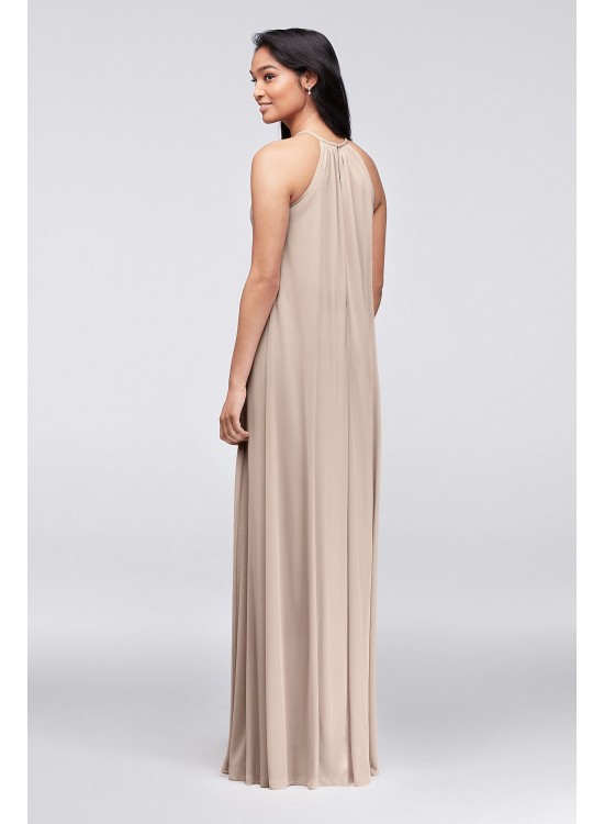 Soft Mesh Halter Bridesmaid Dress with Slim Sash  F19533