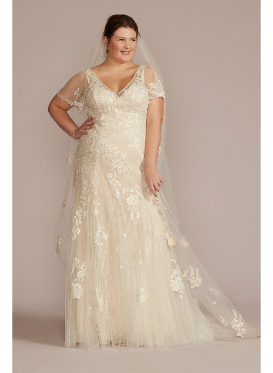 Soft Tulle Flutter Sleeve Tall Plus Wedding Gown  4XL8MS251252