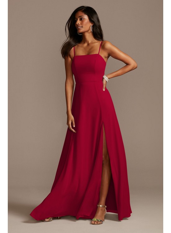 Spaghetti Strap Chiffon Bridesmaid Dress with Slit  F20342