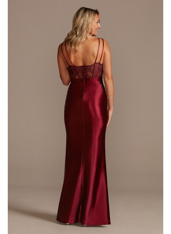 Spaghetti Strap Shiny Satin Gown with Slit Skirt  WBM2402V1