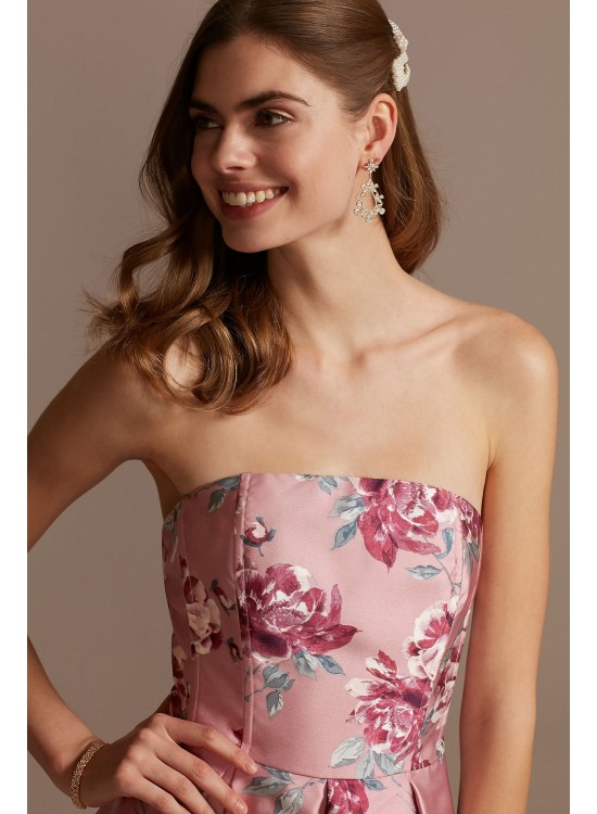 Strapless Floral Printed Satin Fit-and-Flare Dress Speechless D80531Q71