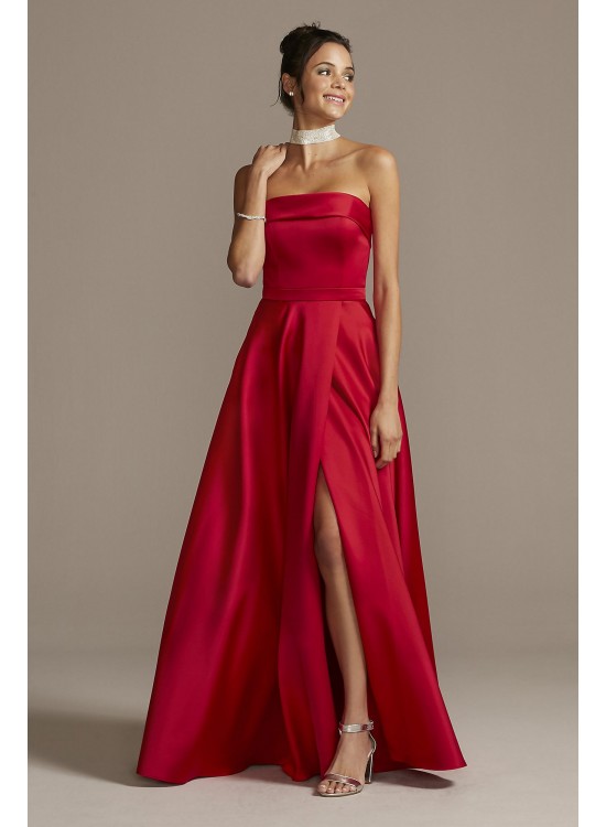 Strapless Foldover Satin Ball Gown with Skirt Slit Xscape 3194X