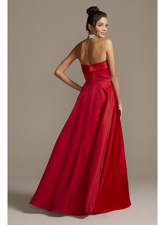 Strapless Foldover Satin Ball Gown with Skirt Slit Xscape 3194X