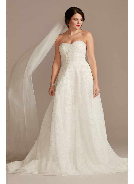 Strapless Pearl Applique Ball Gown Wedding Dress  CWG892