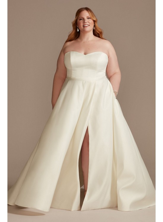 Strapless Plus Size Satin Wedding Dress with Slit DB Studio 9WG4017