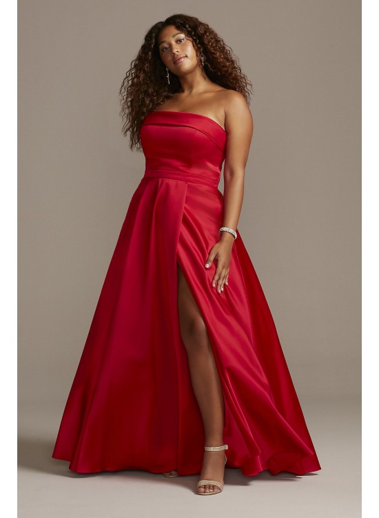 Strapless Satin Plus Size Gown with Skirt Slit Xscape 3194XW