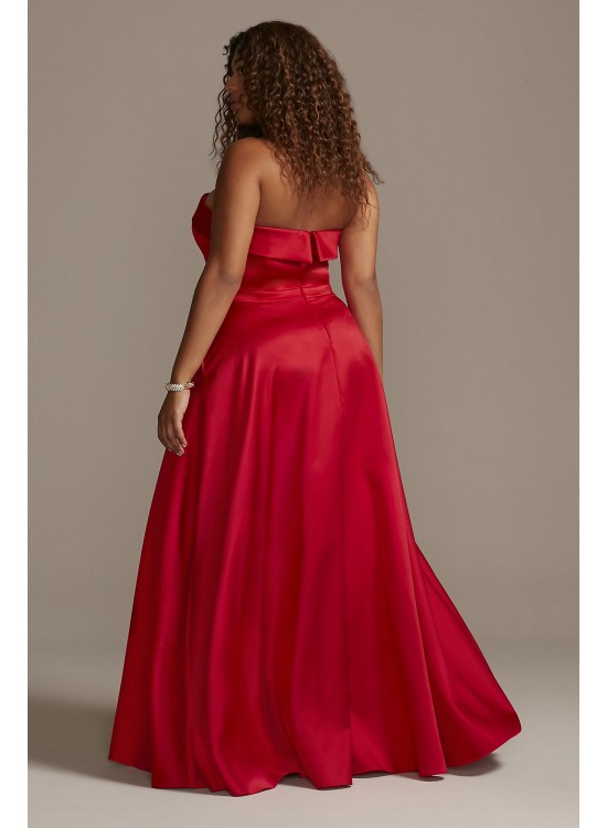 Strapless Satin Plus Size Gown with Skirt Slit Xscape 3194XW