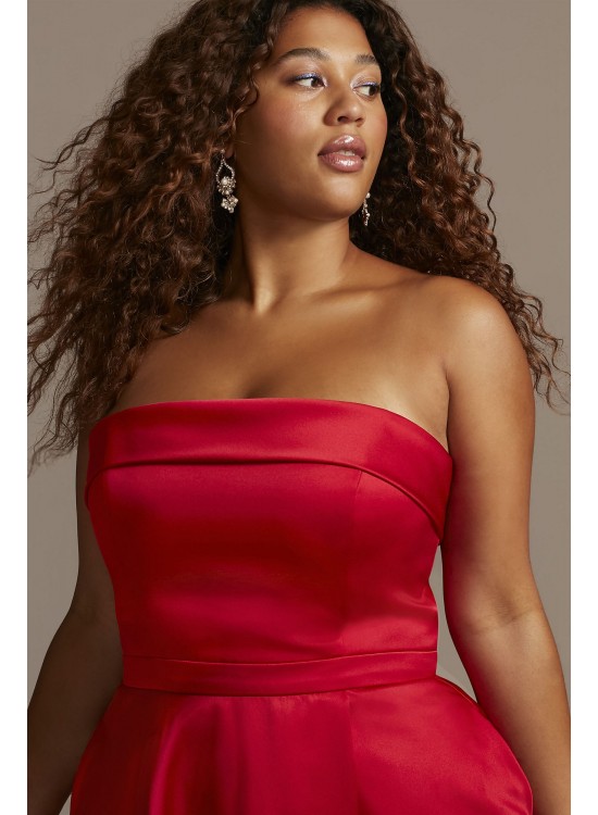 Strapless Satin Plus Size Gown with Skirt Slit Xscape 3194XW